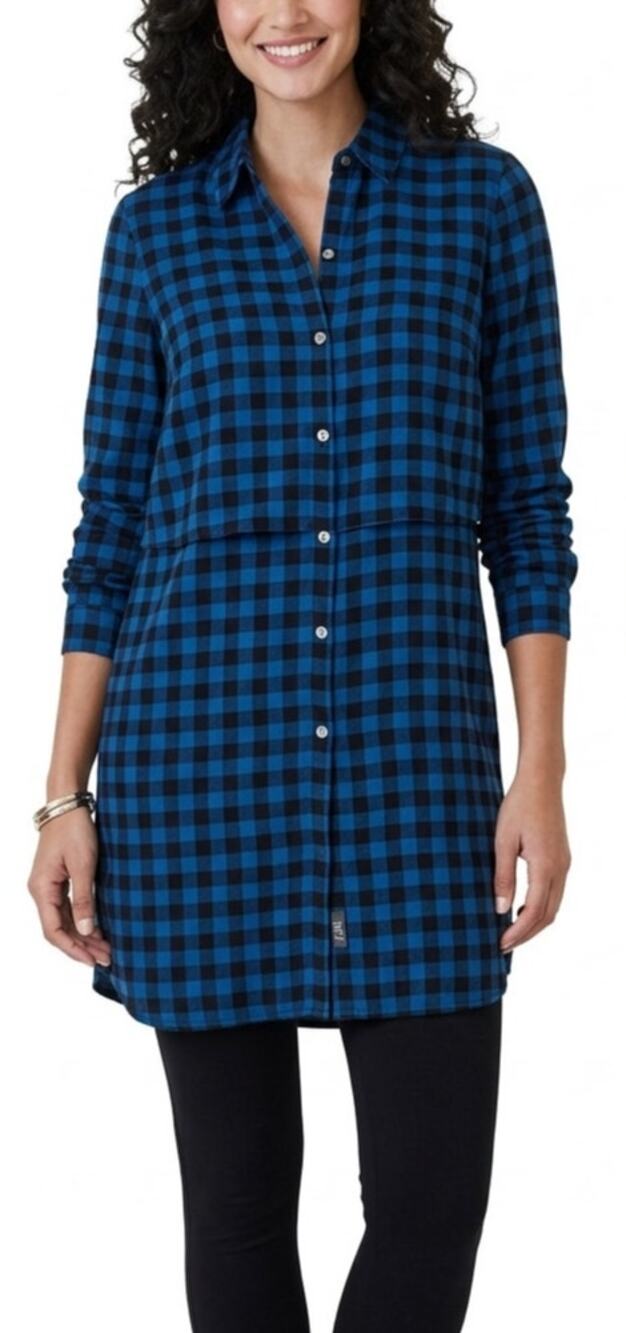 J. JILL Plaid Tunic Shirt Button Up Long Sleeve Blue Black Womens Size XS Petite